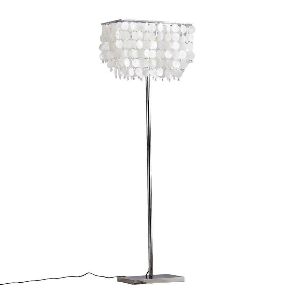 Gulvlampe Makani, krom, med muslingedekor