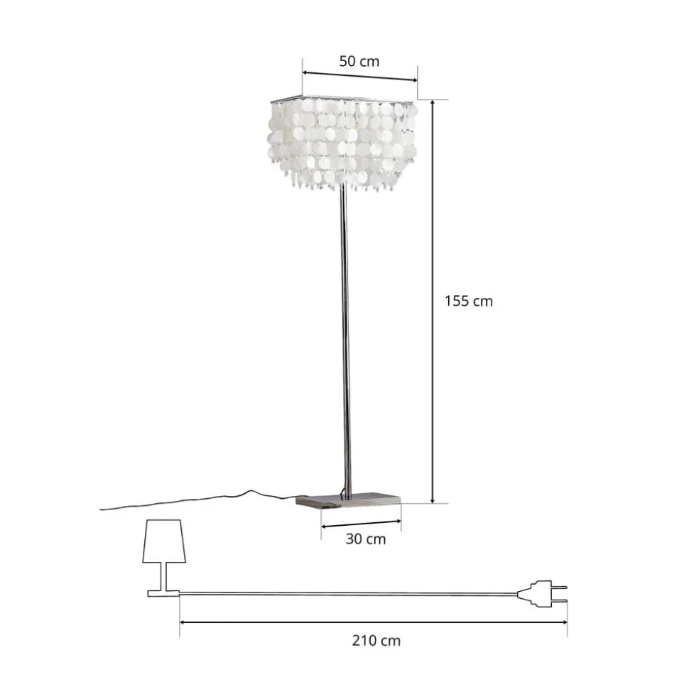 Gulvlampe Makani, krom, med muslingedekor