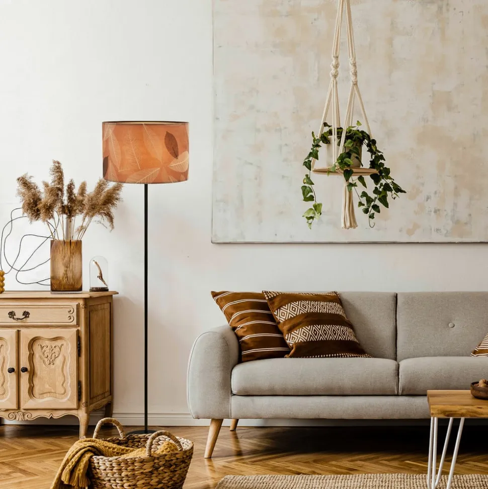Gulvlampe Mata, brun, metal, stof, E27