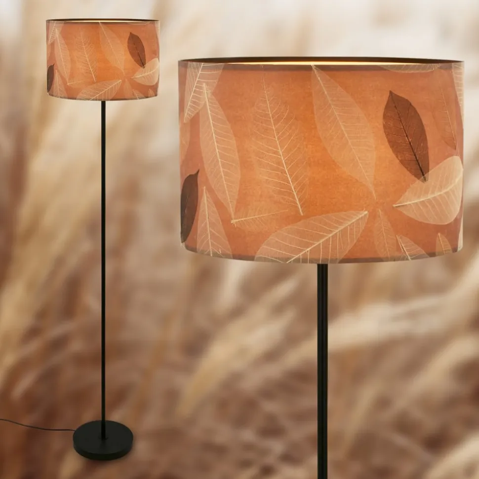 Gulvlampe Mata, brun, metal, stof, E27