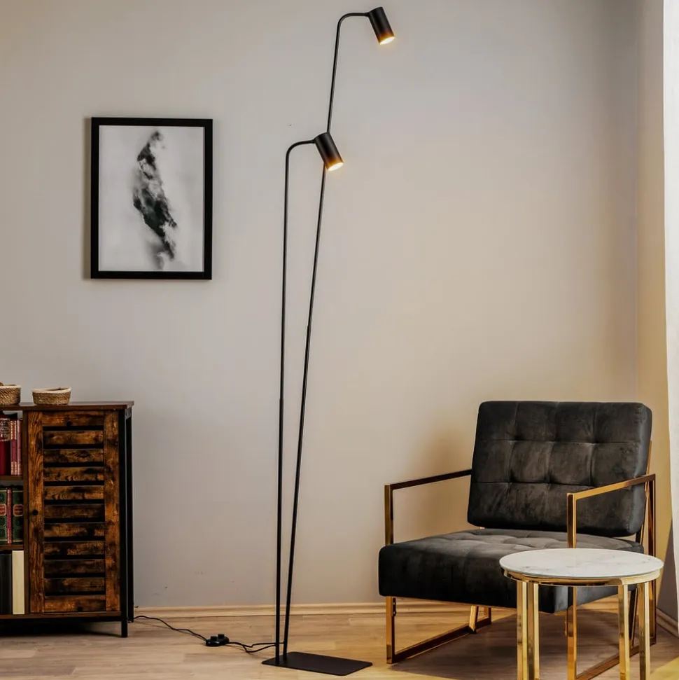 Gulvlampe Mono II, 2 lyskilder, sort/guld