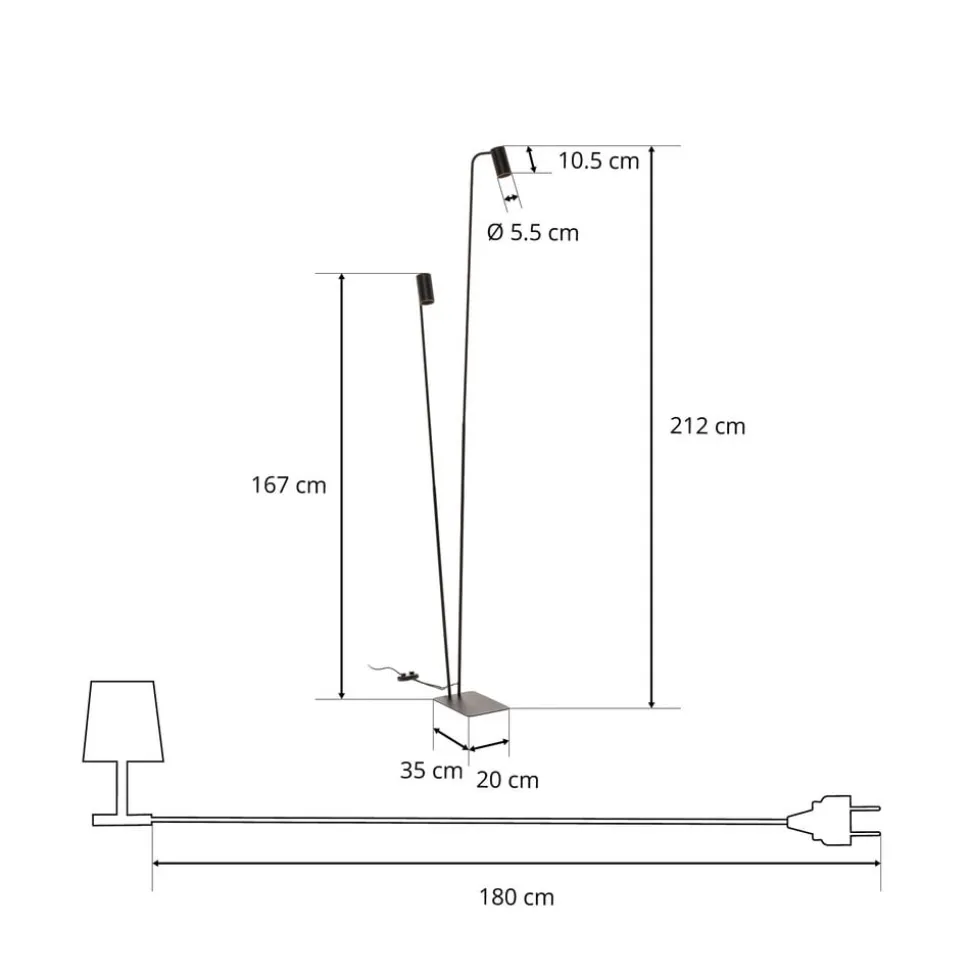 Gulvlampe Mono II, 2 lyskilder, sort/guld