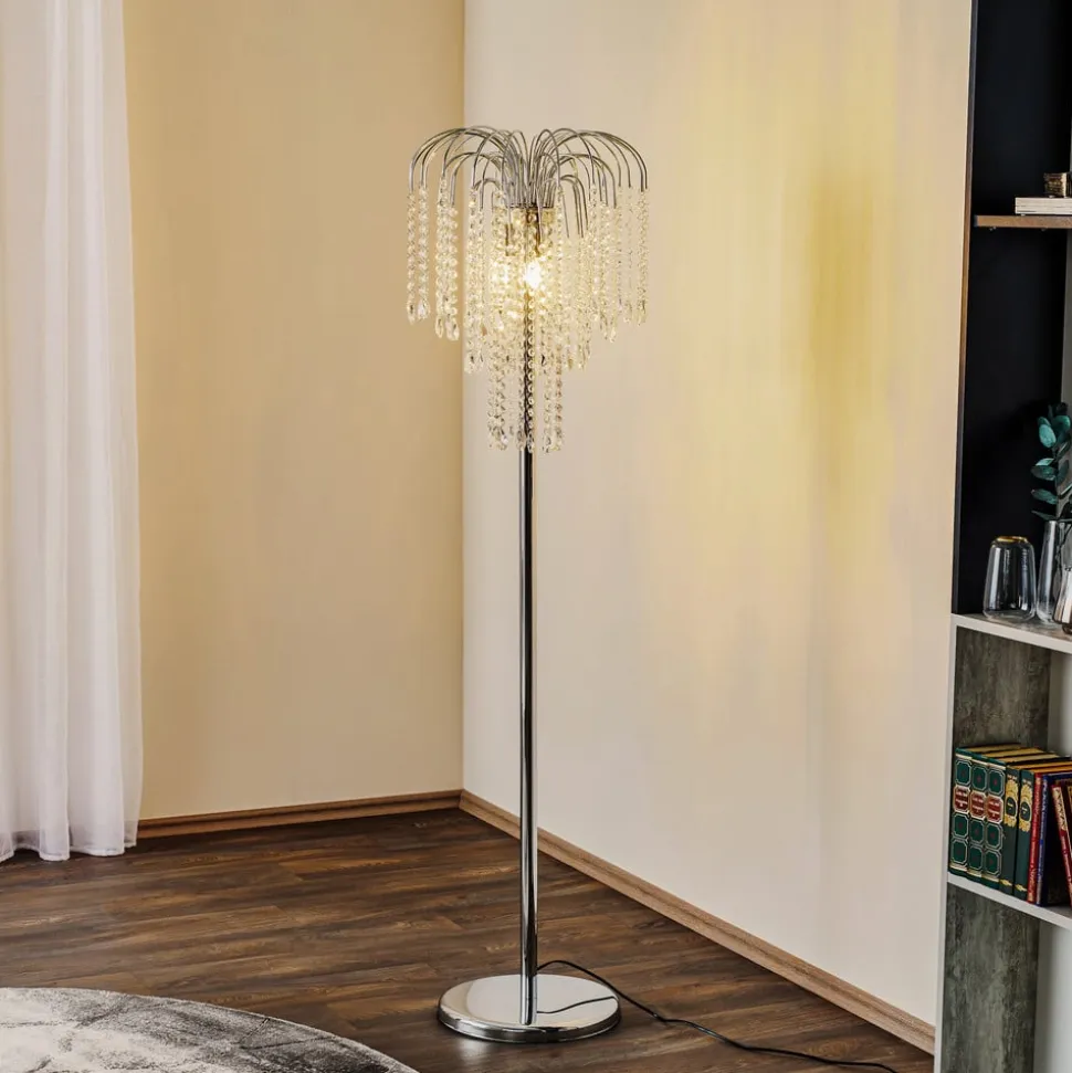 Gulvlampe Pioggia med krystalregn, krom
