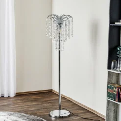 Gulvlampe Pioggia med krystalregn, krom