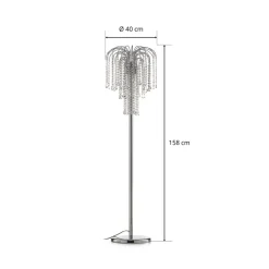 Gulvlampe Pioggia med krystalregn, krom