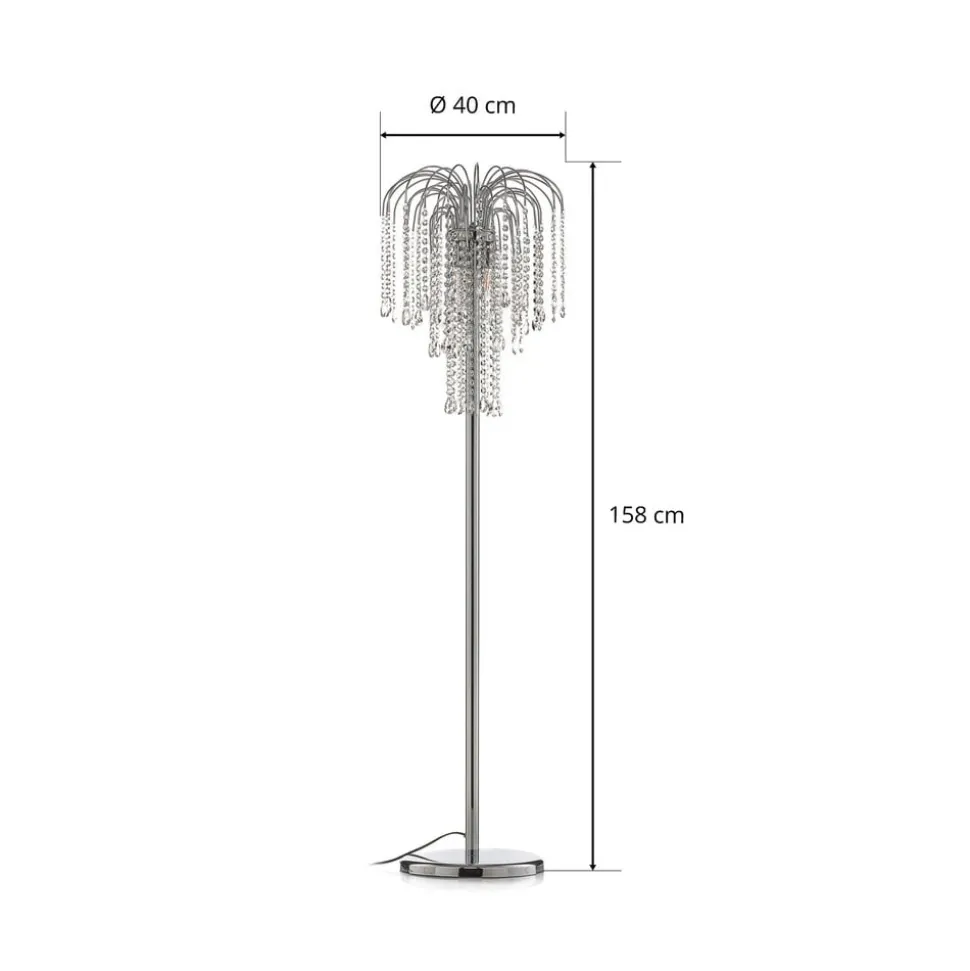 Gulvlampe Pioggia med krystalregn, krom