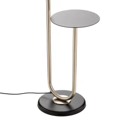 Gulvlampe Pongo med stofskærm og hylde