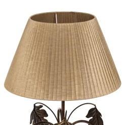Gulvlampe Quercia, stofskærm og egeblade