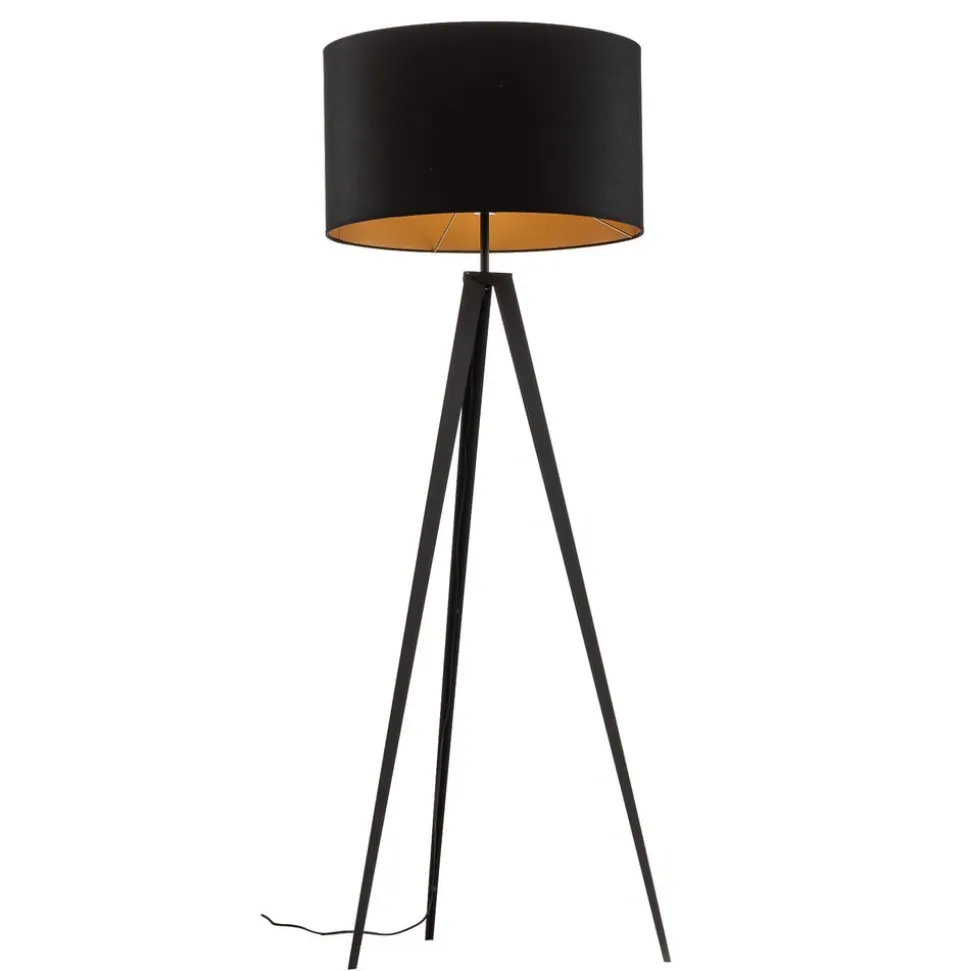 Gulvlampe Tago, treben, skærm sort/guld