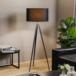 Gulvlampe Tago, treben, skærm sort/sølv