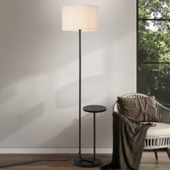 Gulvlampe Tordis, sort/hvid, tekstil, højde 157 cm Hylde