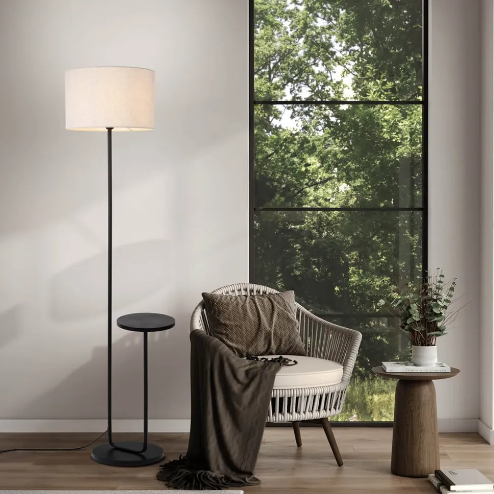 Gulvlampe Tordis, sort/hvid, tekstil, højde 157 cm Hylde