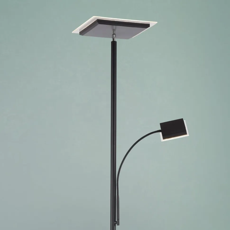 Hans LED-gulvlampe med læselampe, kantet, sort