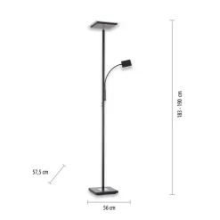 Hans LED-gulvlampe med læselampe, kantet, sort
