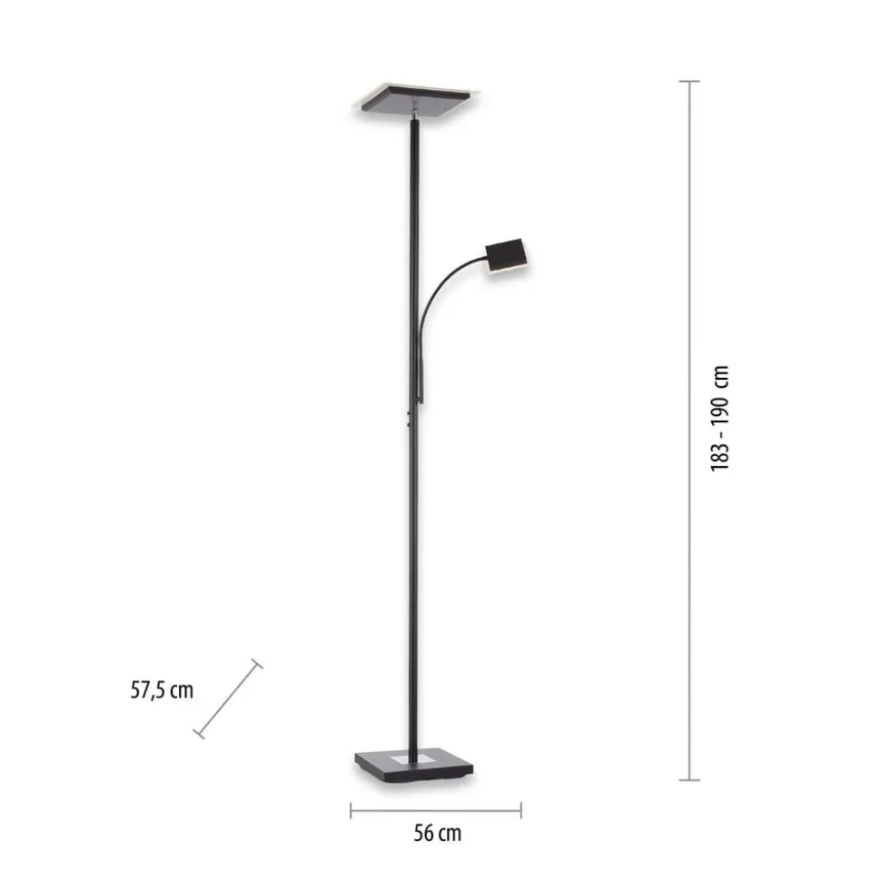 Hans LED-gulvlampe med læselampe, kantet, sort
