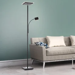Hans LED-gulvlampe med læselampe, kantet, sort