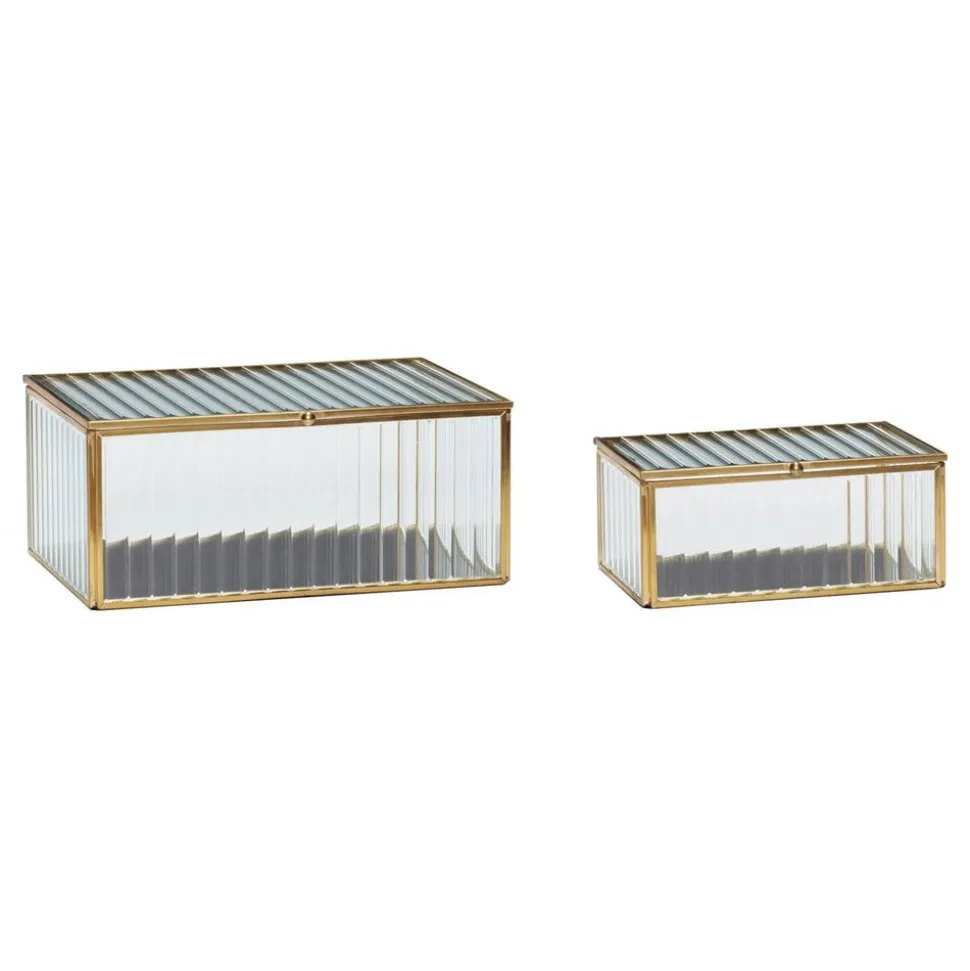 Hübsch Ripple-glasbokse, sæt med 2, glas, jern, messingfarvet