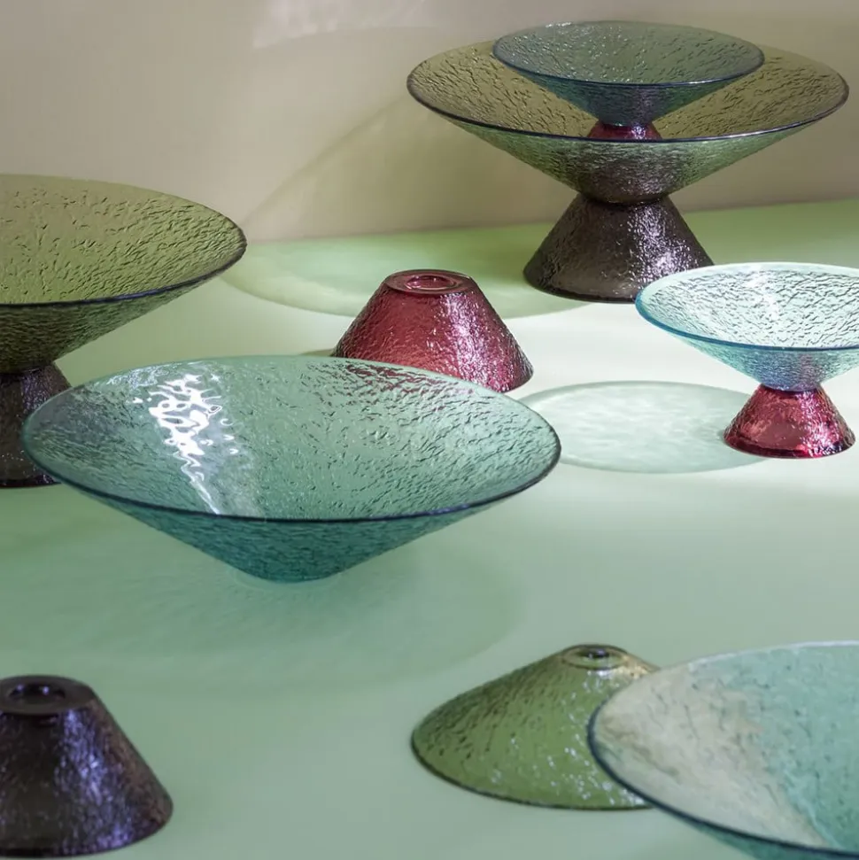 Hübsch Stor sød glasskål, blå/rød, glas, Ø 25 cm