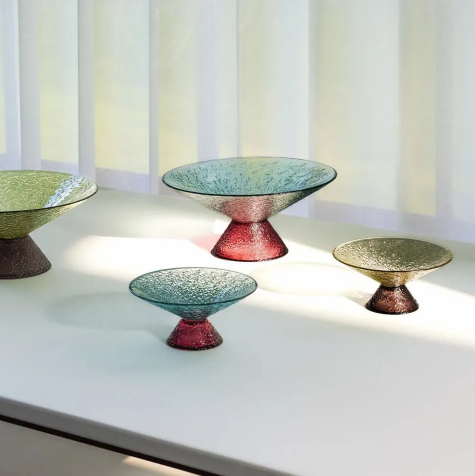 Hübsch Stor sød glasskål, blå/rød, glas, Ø 25 cm