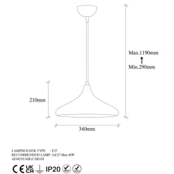 Hængelampe Barek 11545, messing brun, metal, Ø 34 cm