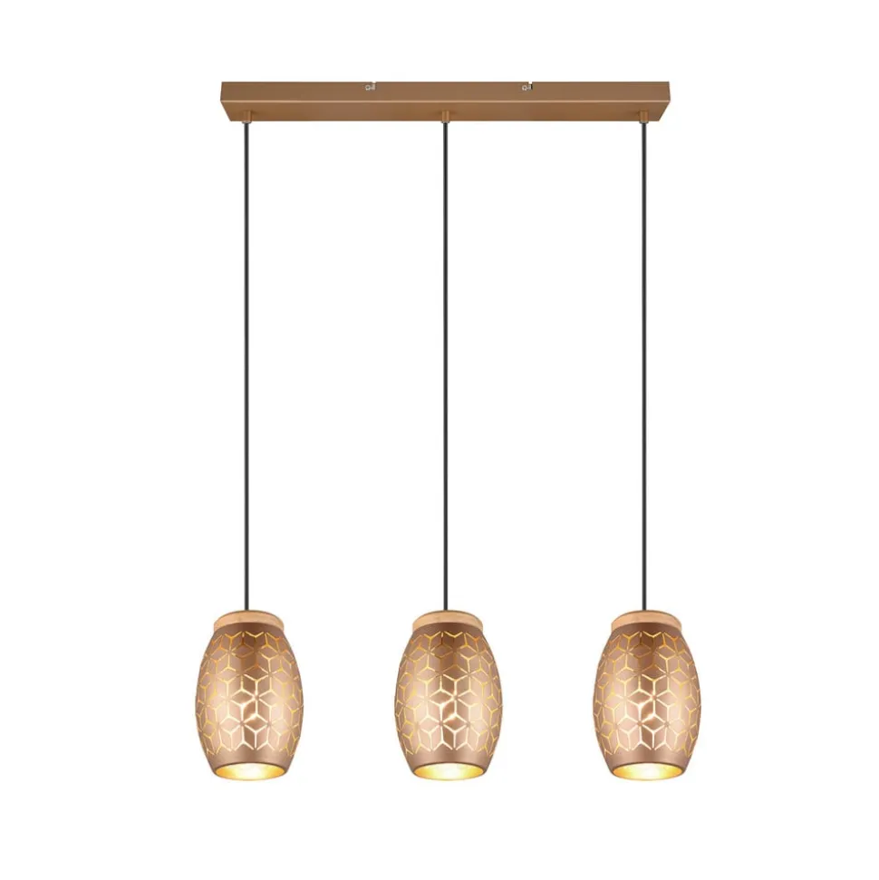 Hængelampe Bidar, længde 71 cm, kaffebrun, 3-lys, metal