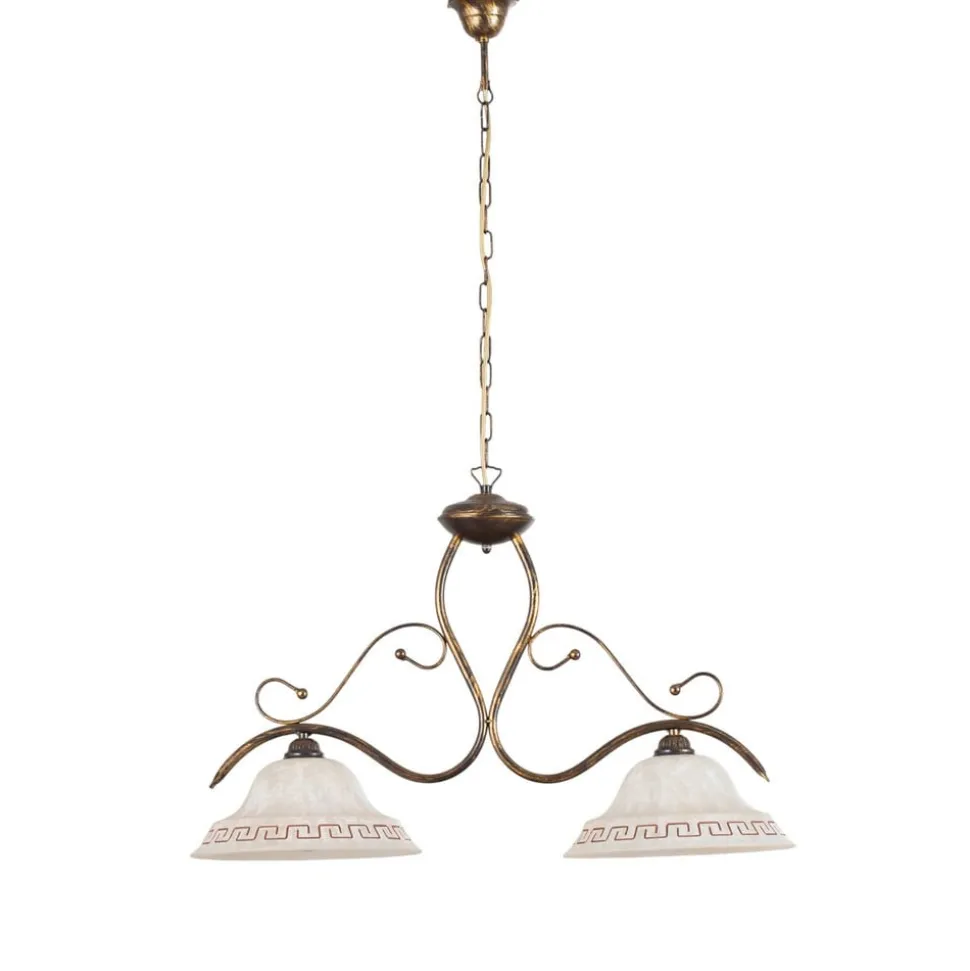 Hængelampe BILIARDO GIORGIO, creme/bronze, glas/jern 2 lyskilder.