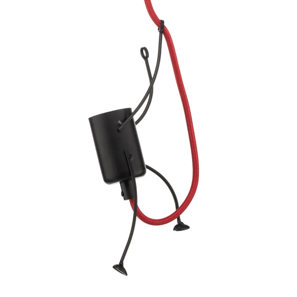 Hængelampe Bobi 1 i sort, kabel rød, 1 lyskilde.