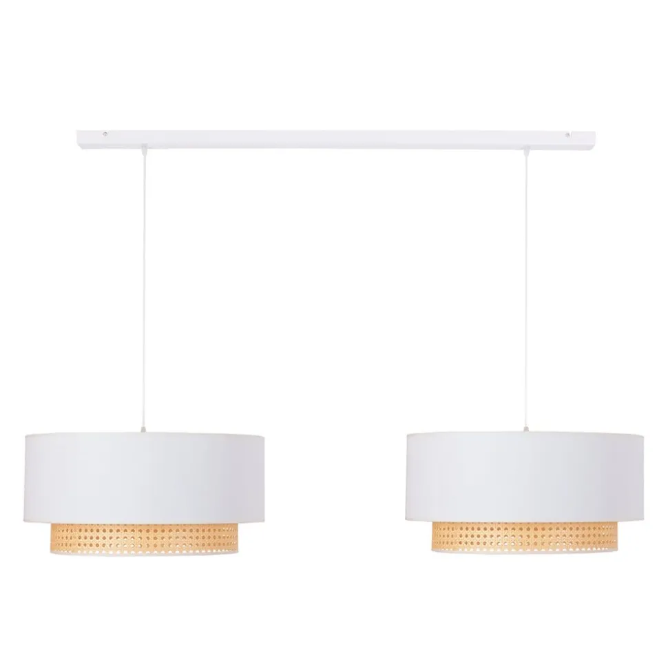 Hængelampe Boho, 2 lyskilder, tekstil, creme-hvid/rattan