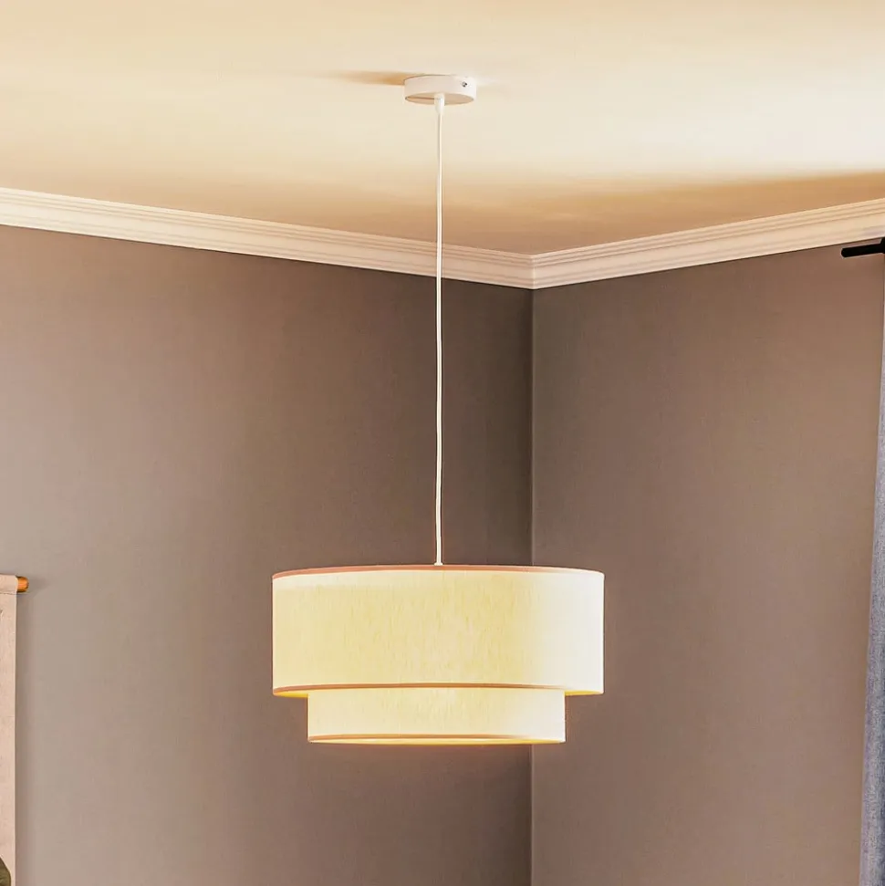 Hængelampe Boho, dobbelt skærm, beige