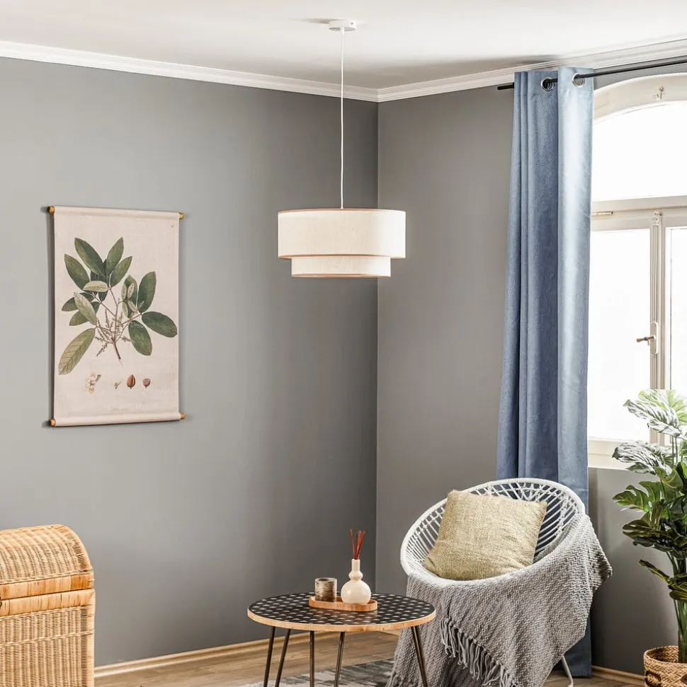 Hængelampe Boho, dobbelt skærm, beige