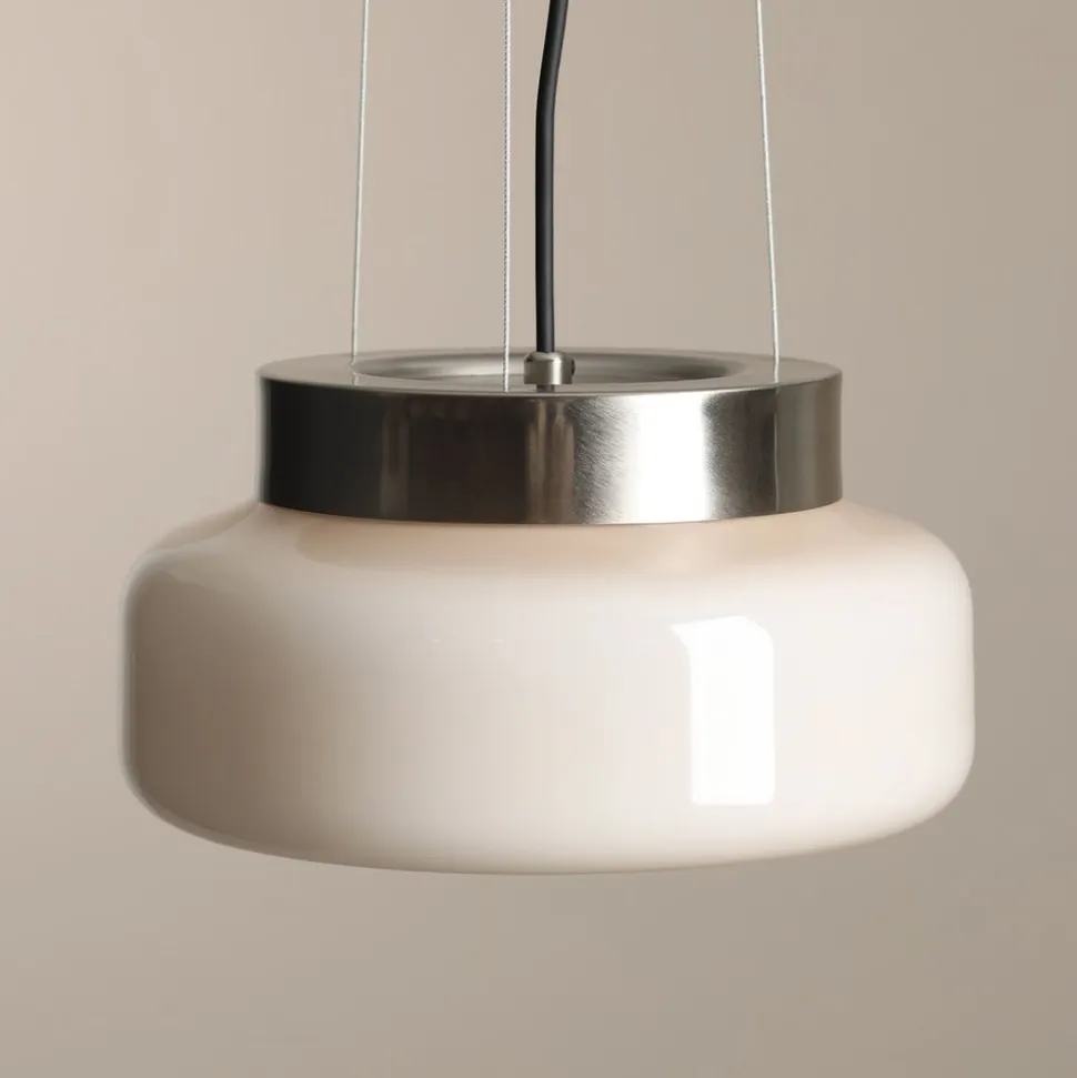Hængelampe BonBon, creme, Ø 25 cm, glas