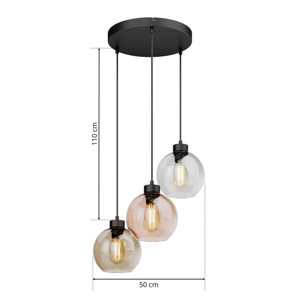Hængelampe Cubus, Ø 50 cm, 3 lyskilder, klar/honningbrun, glas