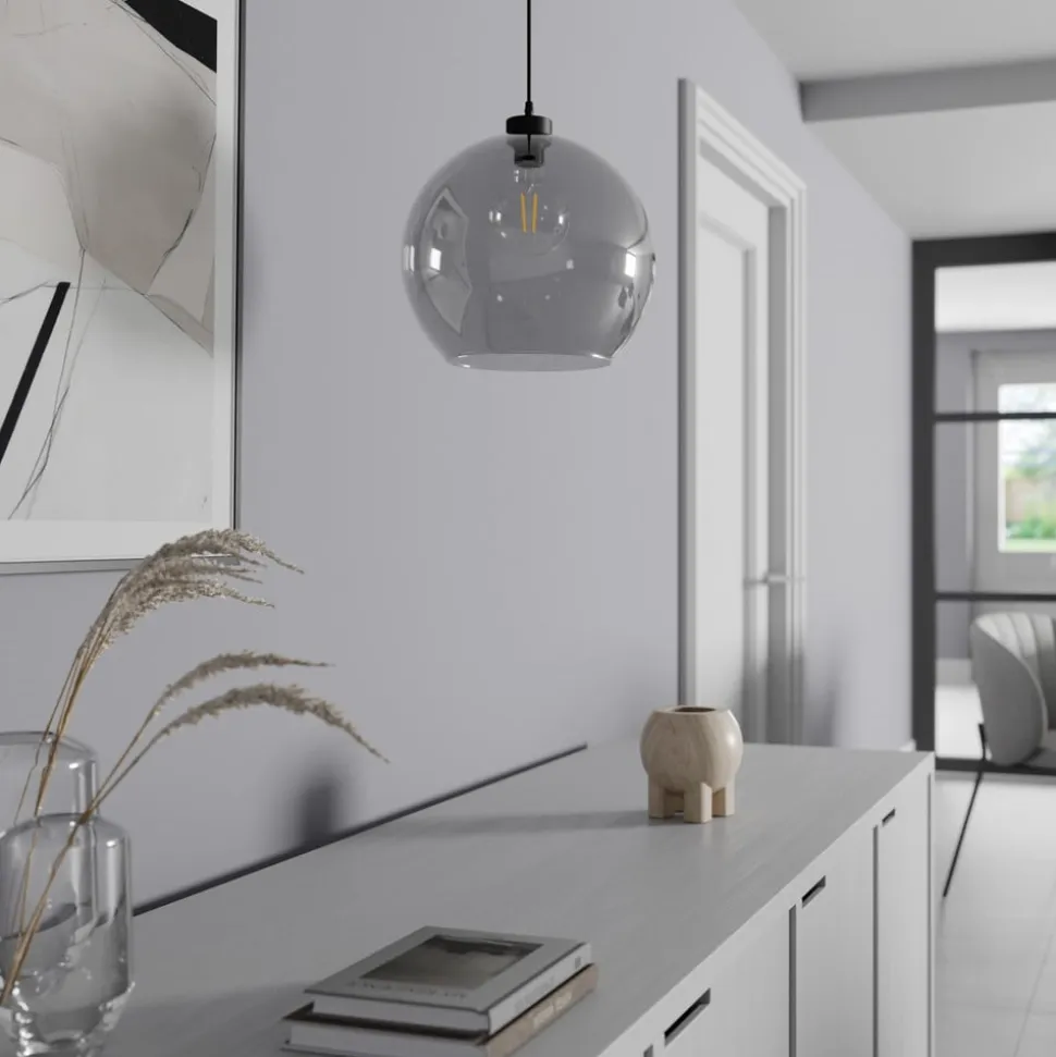 Hængelampe Cubus, røggrå, glas, Ø 30 cm, E27