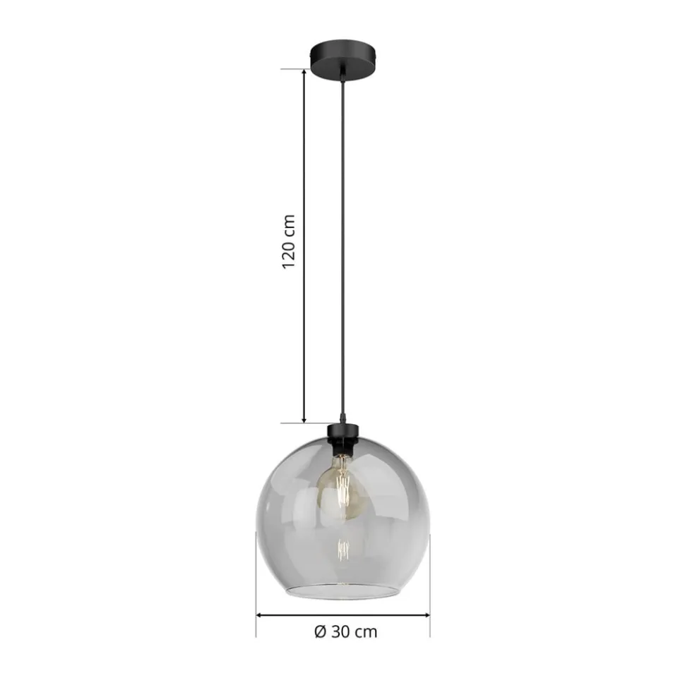 Hængelampe Cubus, røggrå, glas, Ø 30 cm, E27