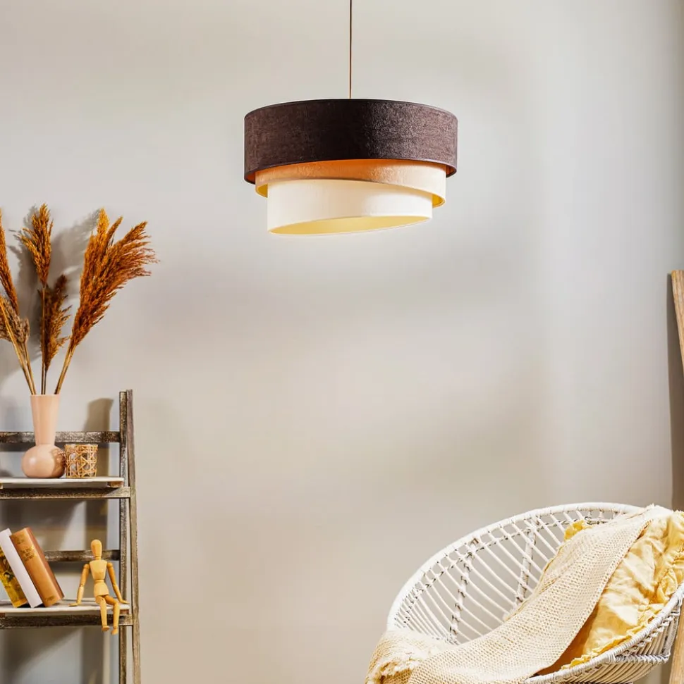 Hængelampe Devon, brun/beige/ecru/guld Ø45cm