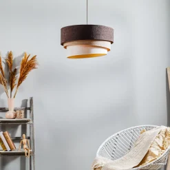 Hængelampe Devon, brun/beige/ecru/guld Ø45cm
