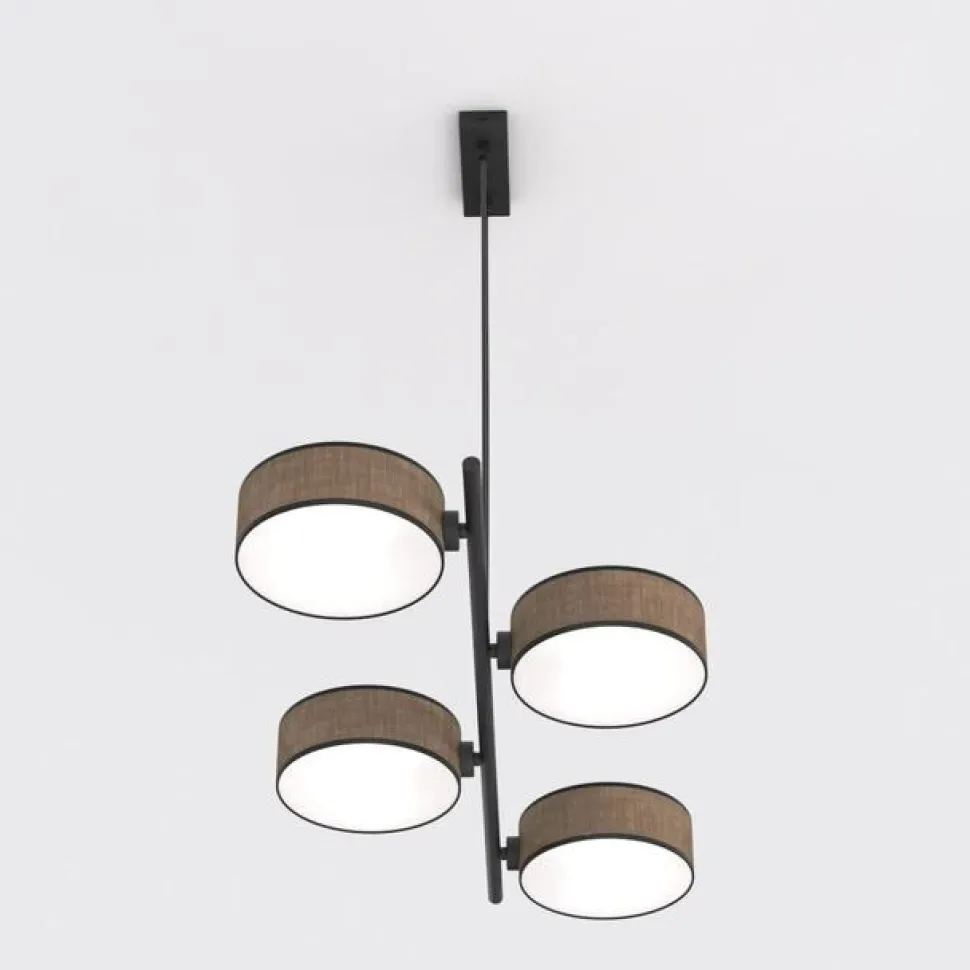 Hængelampe Drumz 4, brun, stof/stål, længde 80 cm, E14