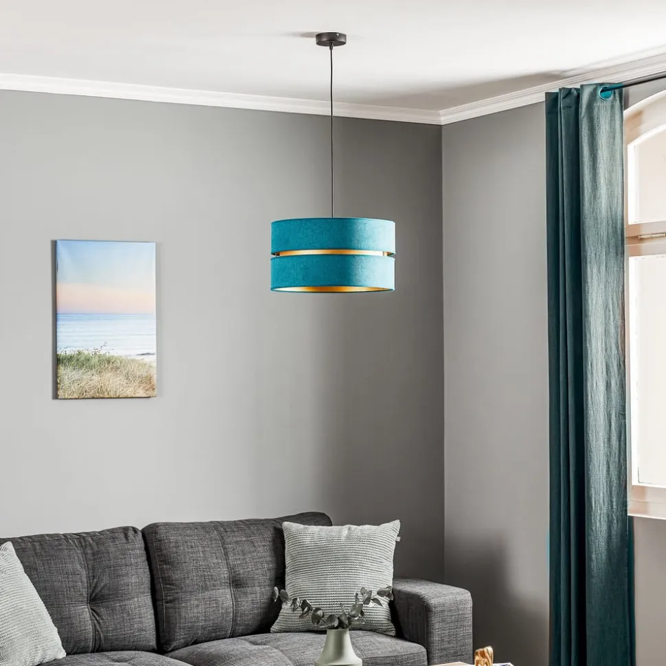 Hængelampe Duo, turkis/guld, Ø40cm, 1 lyskilde