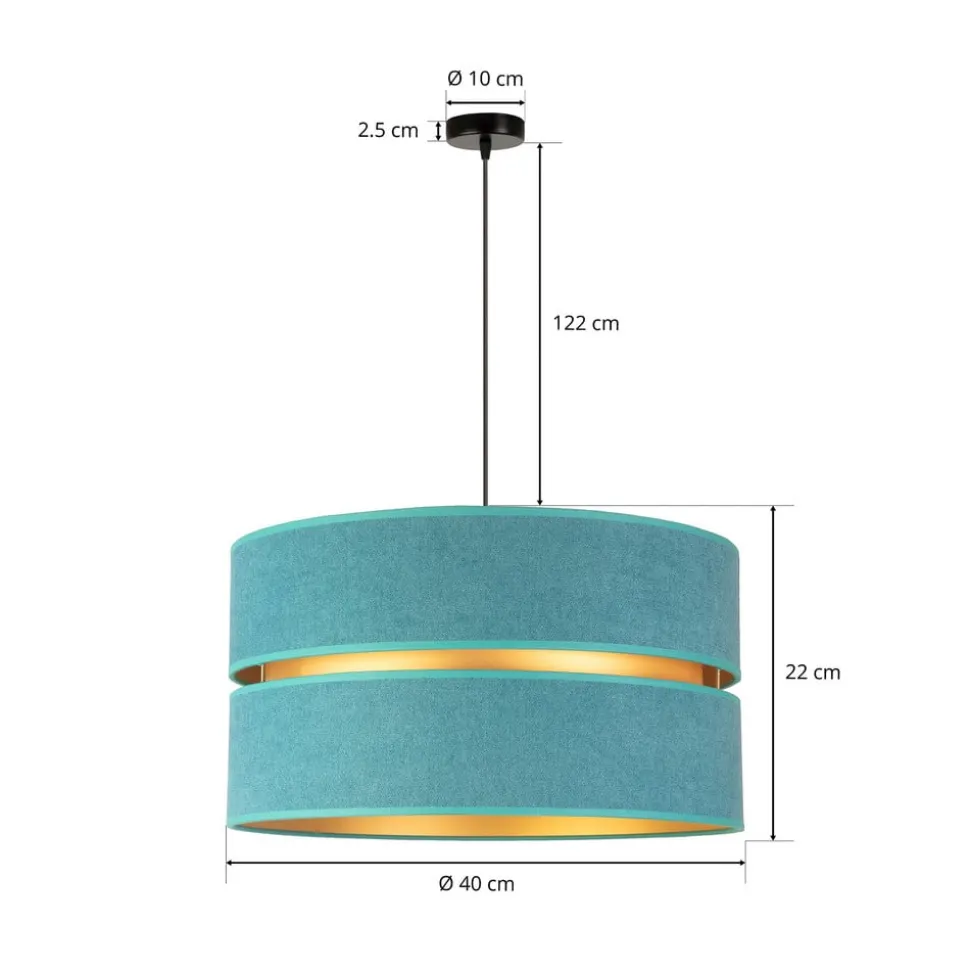 Hængelampe Duo, turkis/guld, Ø40cm, 1 lyskilde