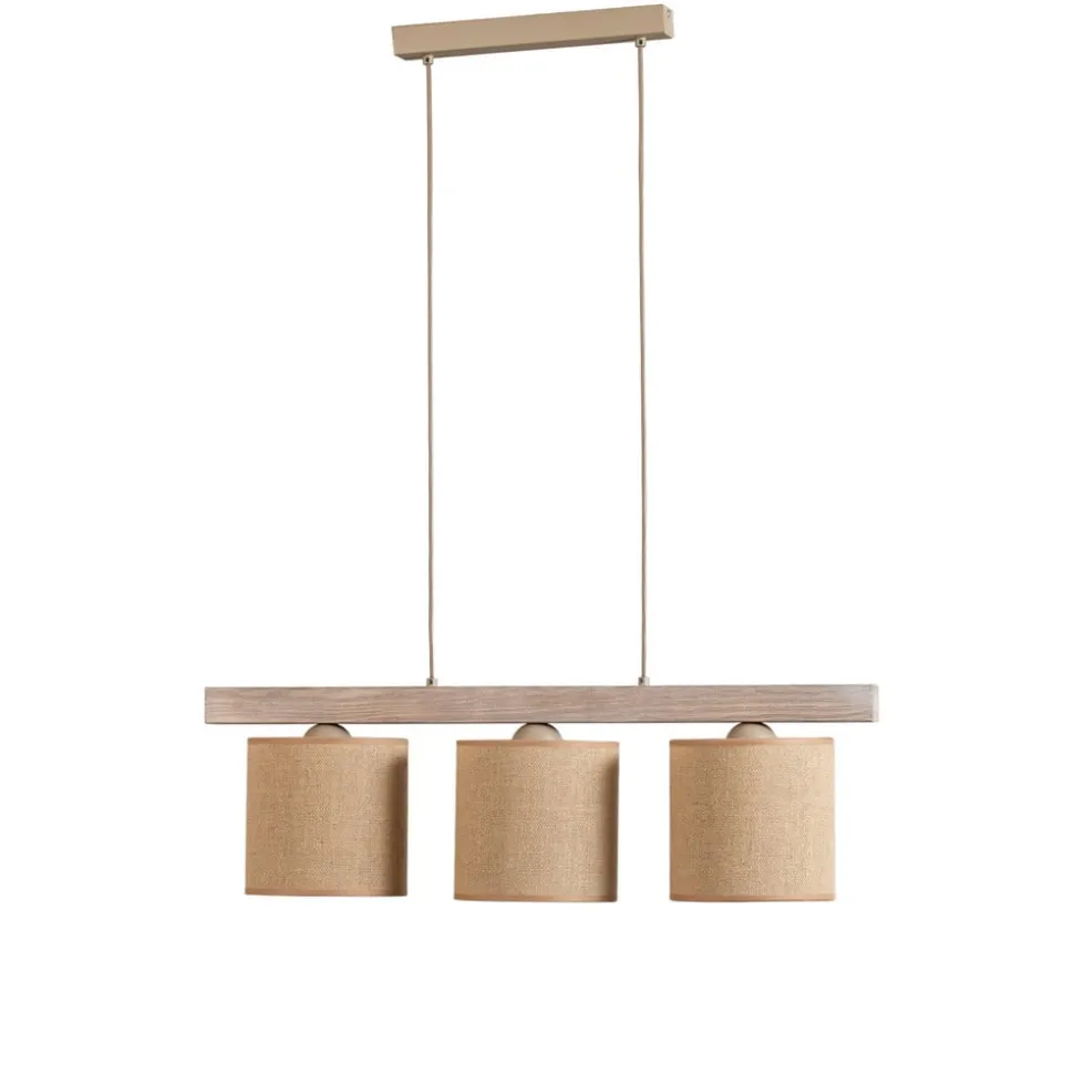 Hængelampe Forest, 3 lyskilder, lys træ, naturfarvet jute