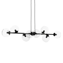 Hængelampe Glassy, 8 lyskilder, sort, klar, glas, E14