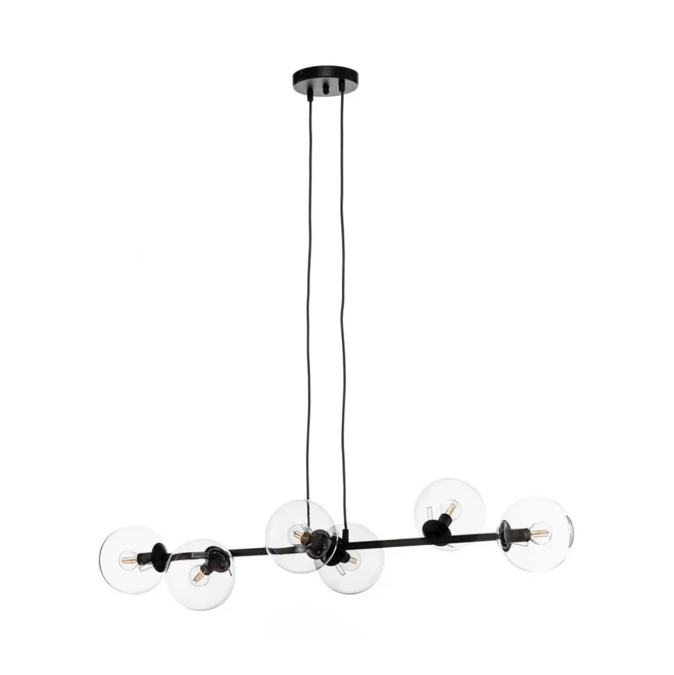 Hængelampe Glassy, 6 lyskilder, sort, klar, glas, 110 cm