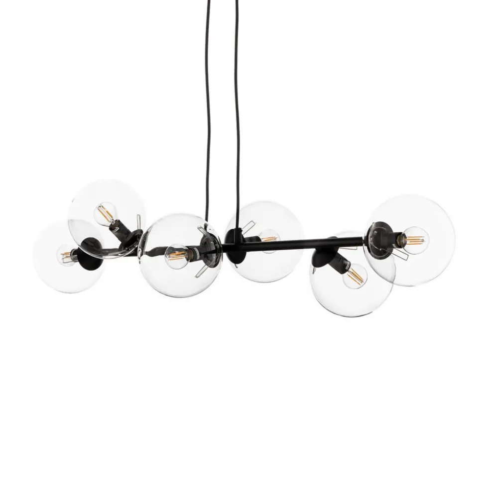 Hængelampe Glassy, 6 lyskilder, sort, klar, glas, 110 cm