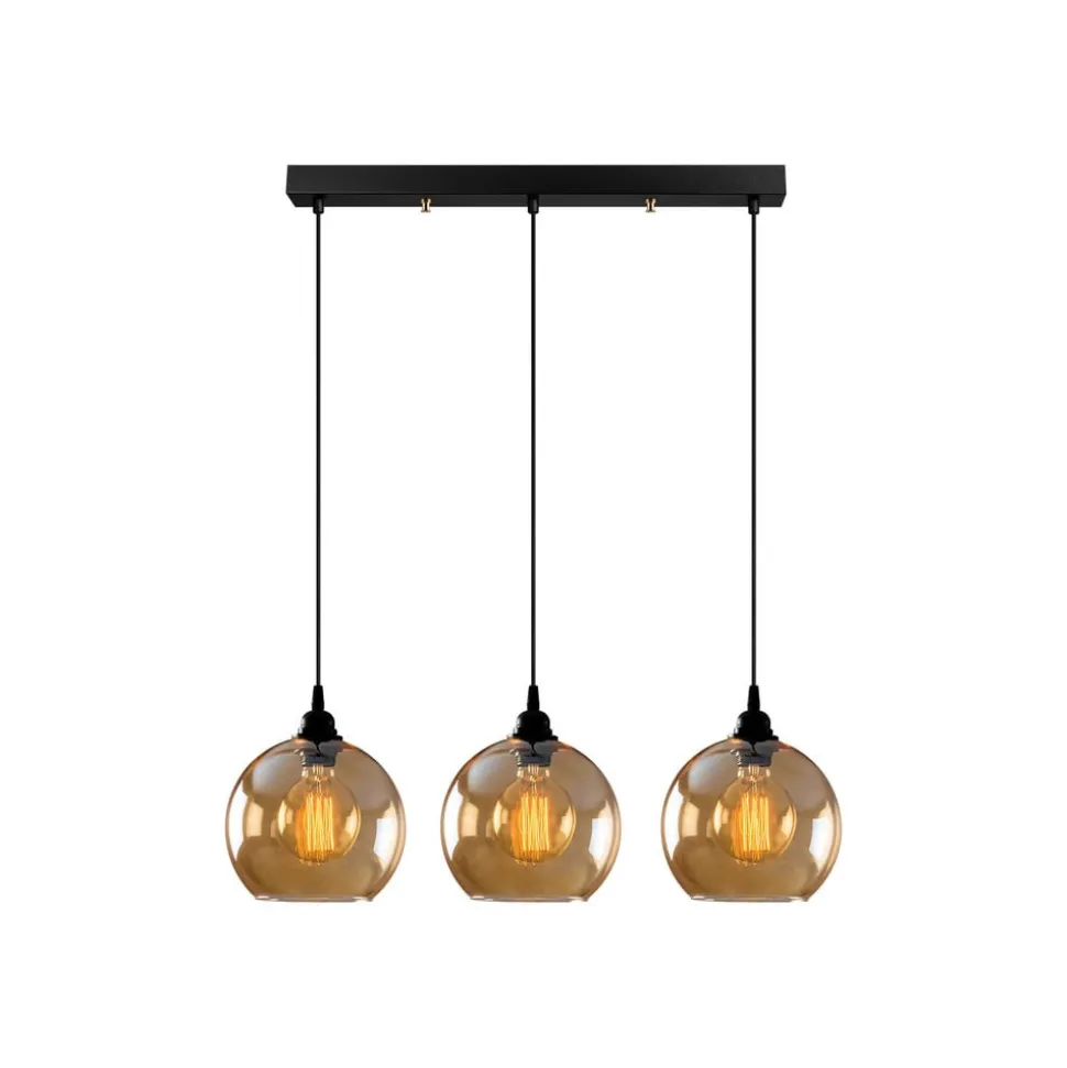 Hængelampe guld 022 3 lyskilder lineært glas Ø20cm
