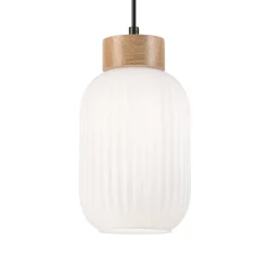 Hængelampe Harmony, Ø 14 cm, hvid/eg, glas/træ