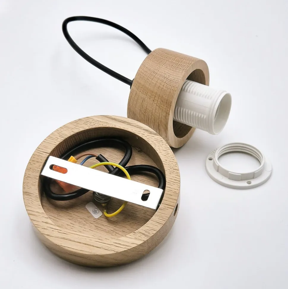 Hængelampe Harmony, Ø 14 cm, hvid/eg, glas/træ
