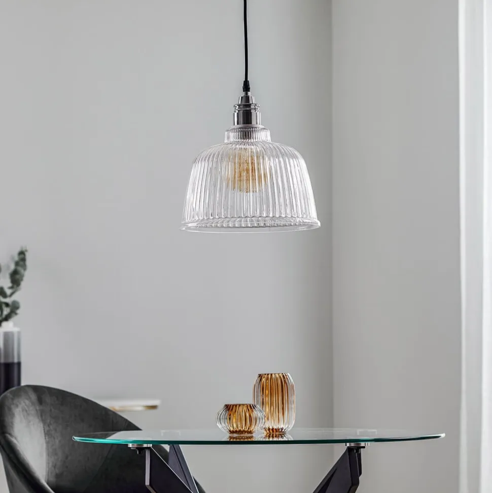 Hængelampe Leana, glas klar, 1 lyskilde, krom
