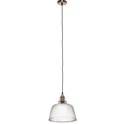 Hængelampe Leana, glas klar, 1 lyskilde, gammel messing