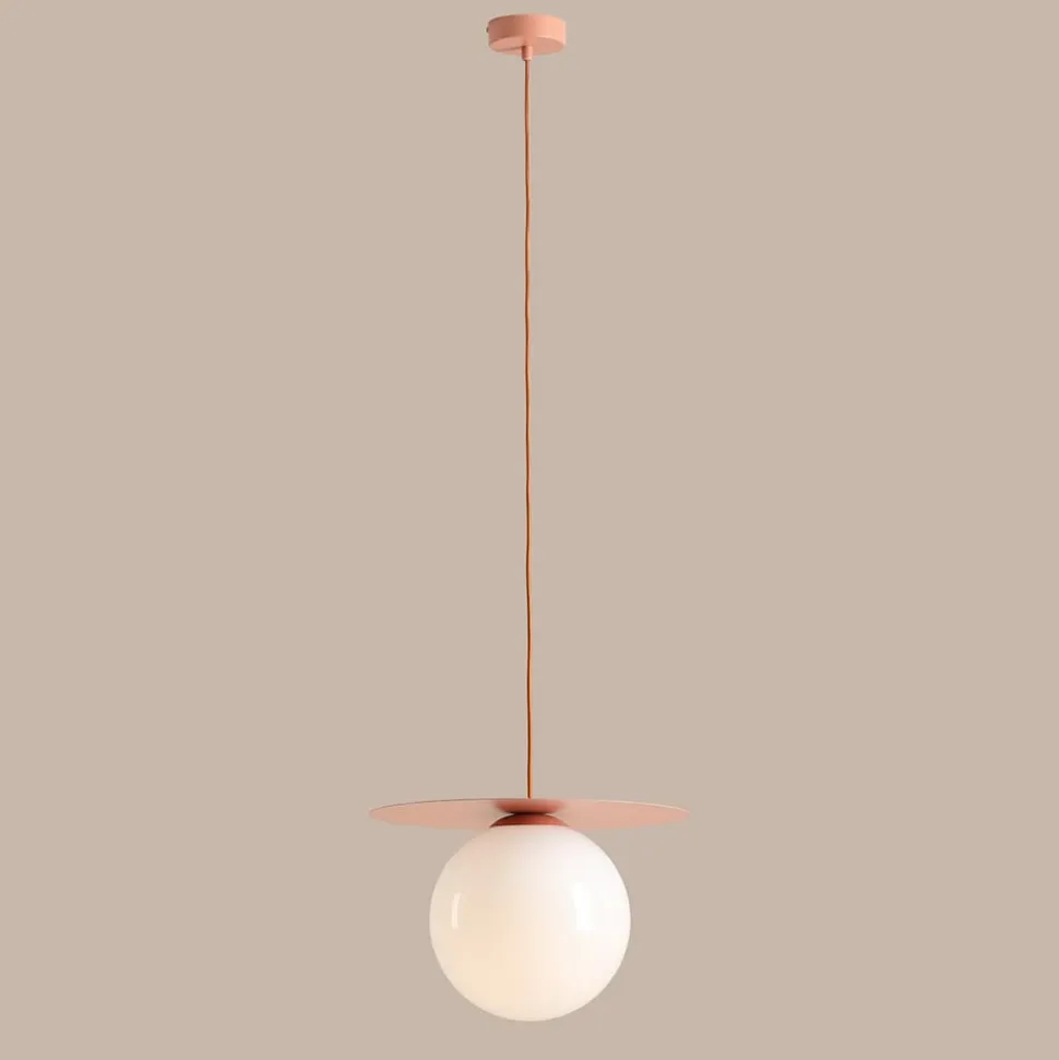 Hængelampe Loop Coral L, korallrød, glaskugle opal, metal
