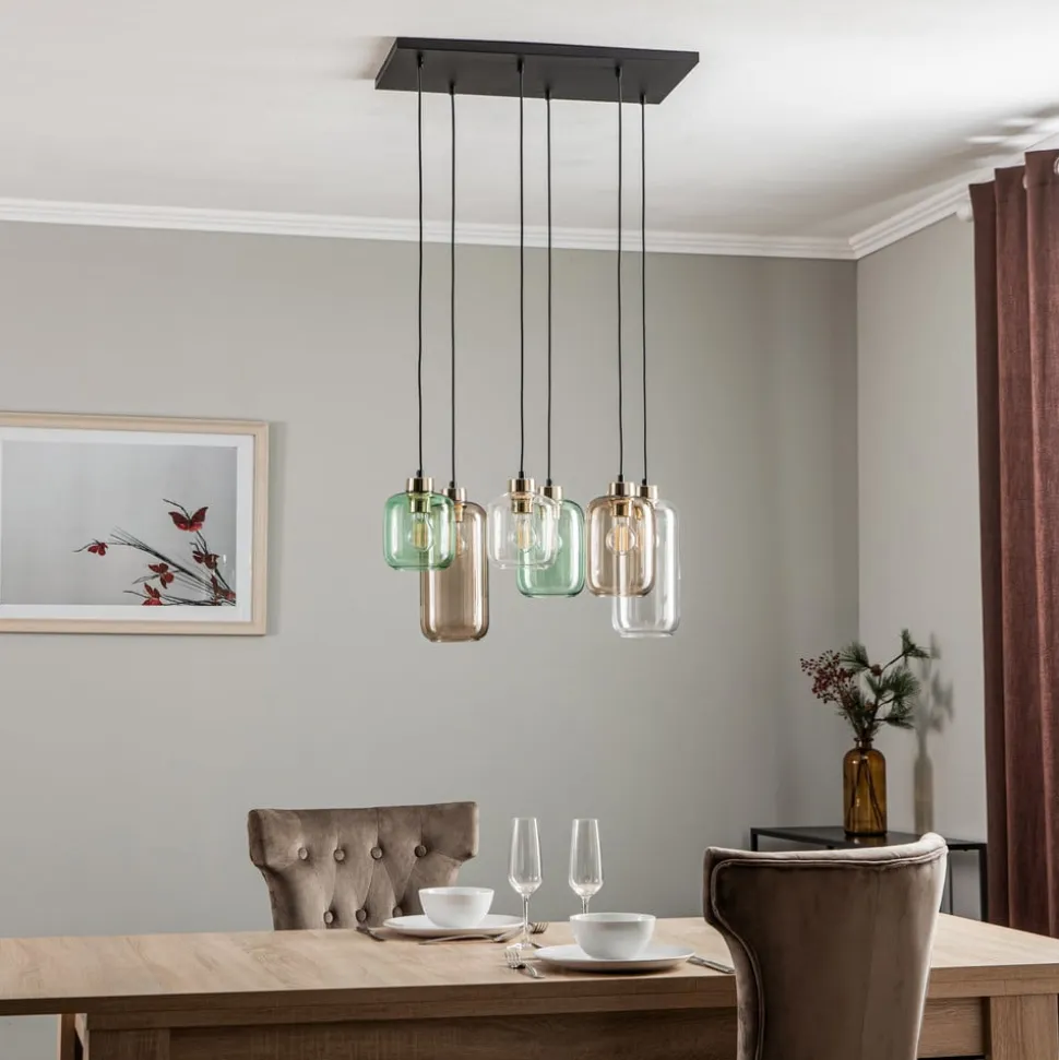 Hængelampe Marco Green, 6 lyskilder klar/grøn/brun